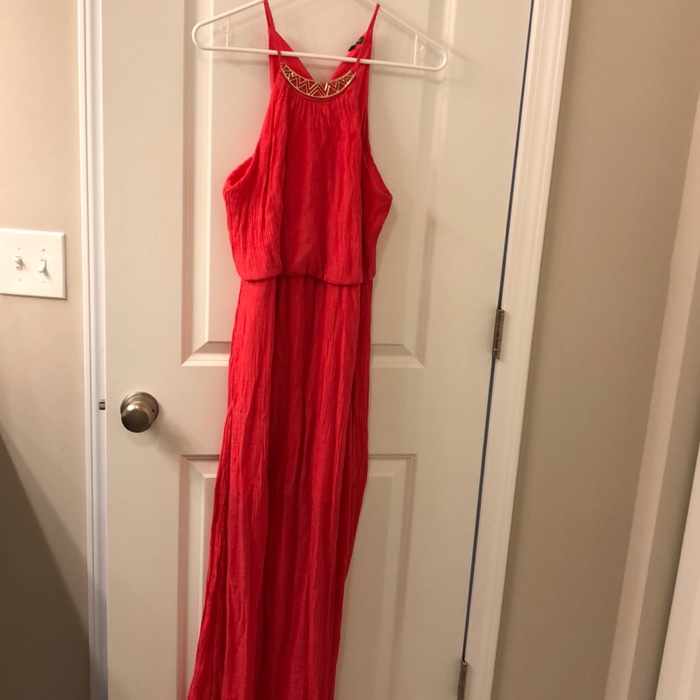 Peach/Pink long dress with sheer overlay